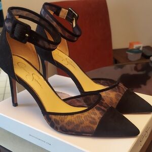 Jessica Simpson Leopard Print and Black Heels